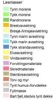 Geologi Datagrunnlag Databaser/Kart - Norges Geologiske Undersøkelse (NGU) Løsmassekart fra NGU over sentrale deler av planområdet.