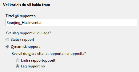 Sideretninga kan vere anten ståande eller liggjande. Kva du vel her blir bestemt ut frå kor mange felt det er i rapporten. Er det få felt i rapporten, bruk ståande sideretning.