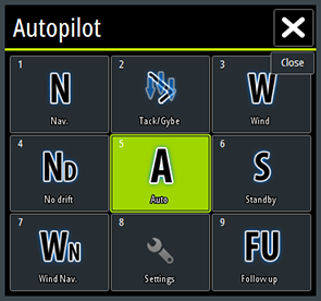 8 Autopilot Hvis en autopilotdatamaskin av typen AC12N, AC42N eller SG05 er koblet til systemet, er autopilotfunksjoner tilgjengelige i systemet.
