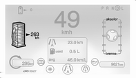 56 Instrumenter og betjeningselementer Ikke skad strømuttakene ved bruk av støpsler som ikke passer. Varsellys, målere og kontrollamper Speedometer Viser bilens hastighet.