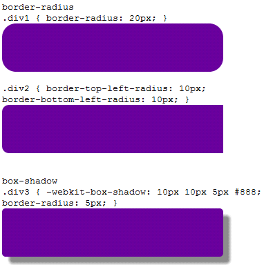 BORDERS border-radius Gir runde hjørner på elementet basert på oppgitt radius (piksler) Runde hjørner kan benyttes på alle hjørnene eller man kan spesifisere enkelte hjørner box-shadow