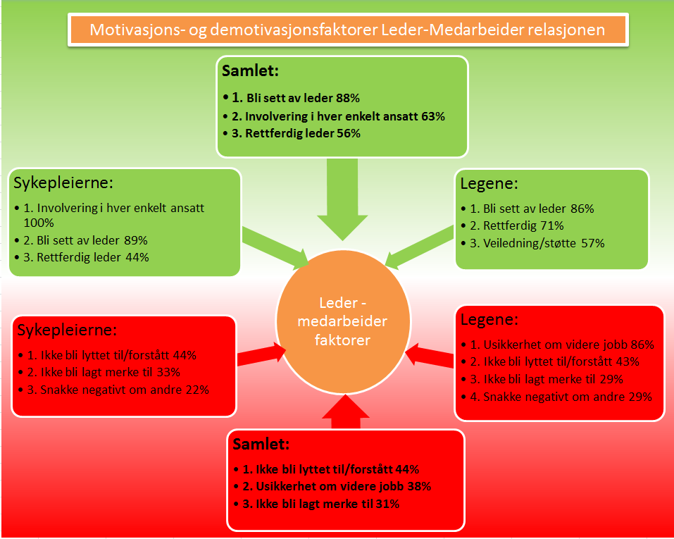 Figur 7: Motivasjons- og demotivasjonsfaktorer Leder-Medarbeider relasjonen Inndelingen her er den samme som i forrige fremstilling.