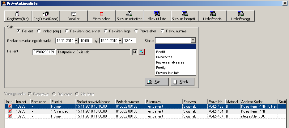 som er tilgjengelig i Swisslab sendes elektronisk til PasDoc. Det er laget et skript som kjøres mot definerte tabeller i Swisslab databasen. Det hentes ut spesielt definerte lister.