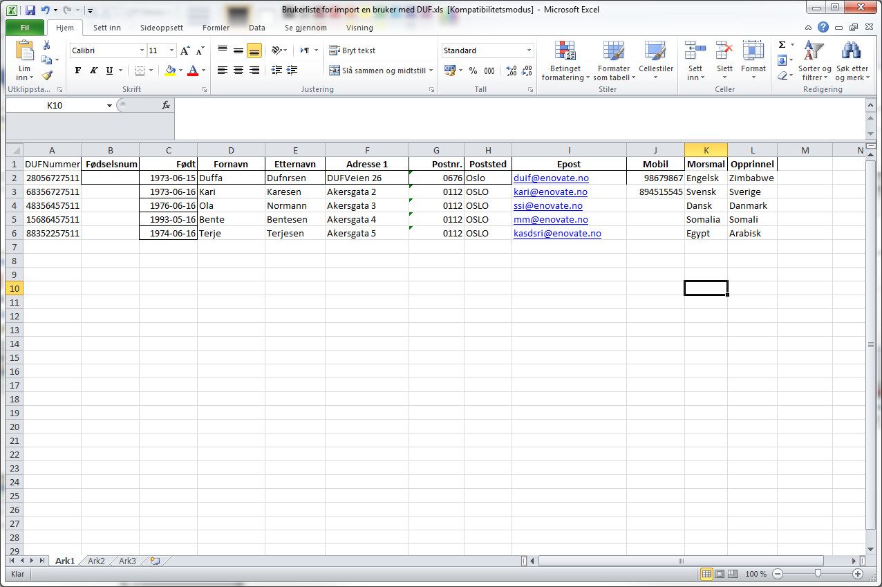 Importere data via Excel Kandidatinformasjon kan importeres ved hjelp