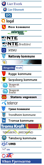 Inngåtte avtaler pr 2009 Agder Energi Nett Asker kommune Askøy Energi BaneTele BKK Bredbåndsfylket Troms Bærum fjernvarme Bærum kommune EB Nett Canal Digital Kabel TV Drammen Fjernvarme Energi1