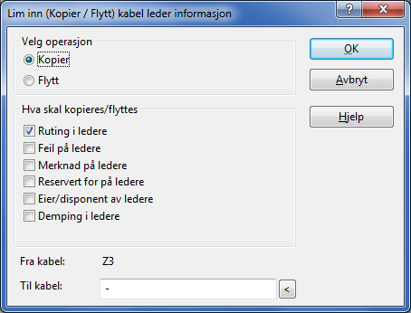 6. I feltet Antall ledere det skal repeteres for oppgir du hvor mange fortløpende ledere/fibre etter det du står på som skal få samme demping. 7. Trykk på knappen OK.