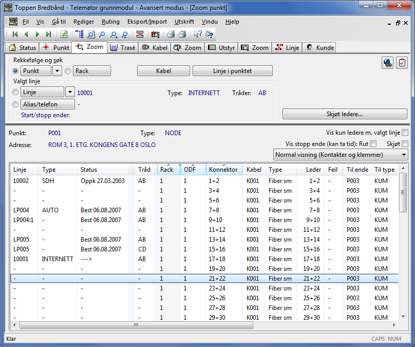 Punkt Zoom fintermineringer Punkt Zoom fintermineringer. Detaljer om terminering I dette kartoteket kan du se alle fintermineringer (terminering på lederbasis) for kablene i hvert punkt. Dvs.