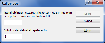 5. Du kommer til denne dialogen: 6. Fyll inn internkoblingsnummer og antall porter data skal repeteres for. 7.