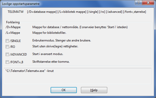 Eksempel på snarvei i Windows med oppstartsparametrene "-RO". Nettområdet ligger i mappen C:\Telemator\Kroken Energi 4. Skriv oppstartsparameteren etter det som står i feltet "Mål:".