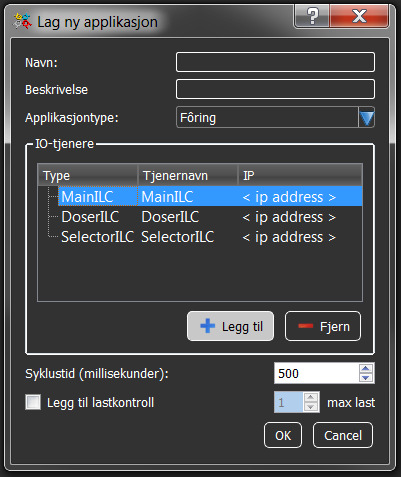 Dobbelklikk i IP-kolonnen og skriv IP-adressene til PLS-ene En PLS kan drive 12stk foringautomater, så dersom det skal benyttes flere enn 12 stk, må disse fordeles på flere DoserILS-er (PLS-er med