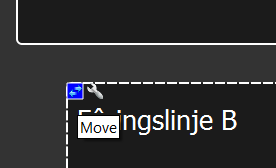 Dersom den nye hvite boksen er plassert skeivt i forhold til andre eksisterende bokser, kan dette justeres ved å klikke på det blå pil-symbolet i øverste venstre hjørne av den hvite