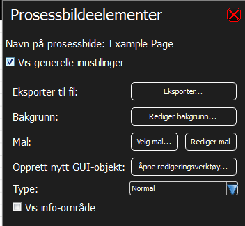 I tillegg til rutenettet, kommer det også Prosessbilde-elementer opp i bildet. Dette er en samling av alle elementer som kan settes inn i prosessbildet.