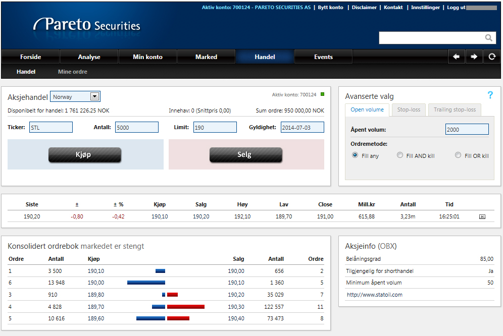 HANDEL Handel Aksjer handler du raskt og enkelt i våre webtjenester. Alle handler går gjennom vår smart order router som sikrer deg beste pris i markedet.