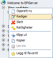 Verktøyfeltet i EPiServer 55 Verktøyfeltet i EPiServer I verktøyfeltet finner du flere innebygde verktøy som brukes til å redigere strukturen og sidene. Noen ikoner er av og til nedtonet.