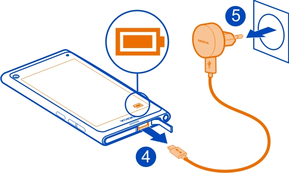 10 Komme i gang Du trenger ikke å lade batteriet en viss tid, og du kan bruke telefonen mens den lades. Ladeindikatorlampen blinker langsomt når batteriet lades.