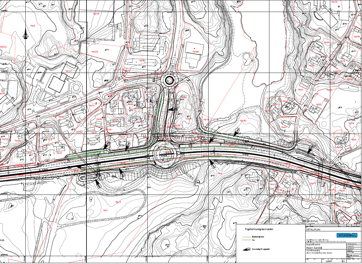 UTVIDELSE AV SANDSLIKRYSSET I forslaget til reguleringsplan for en utvidelse av Sandslikrysset skal det legges til rette for en ny trearmet rundkjøring 6 meter over dagens Flyplassveg, samt ny