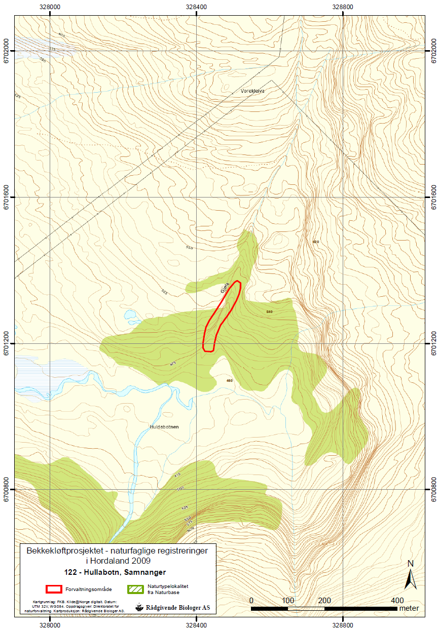 Figur 8. Kart over avgrenset forvaltningsområde for Hullabotn (lok. 122).