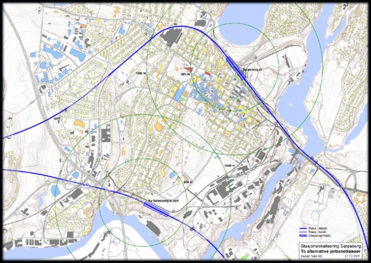 3.3.3 Konseptvalgutredning for IC strekningen Oslo Halden Konseptvalgutredningen ble lagt fram av Jernbaneverket i 2012. Sarpsborg bystyre behandlet utredningen 14.06.2012. Konseptvalgutredningen anbefaler konseptet som er vist i kartet til høyre.