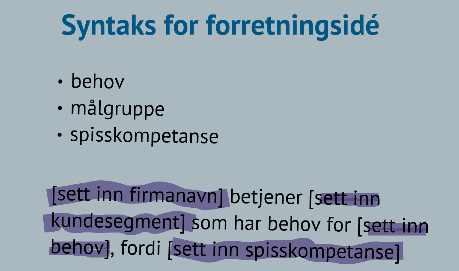 Figur 7 Forretningsideen skal være kort og presis.