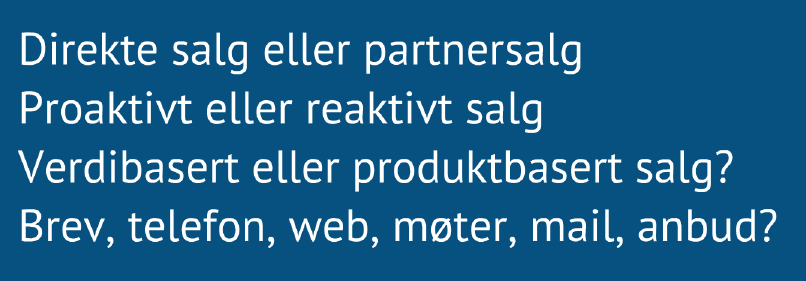 Figur 15 Her finnes det et utall varianter. o Direkte salg eller indirekte salg gjennom partnere.