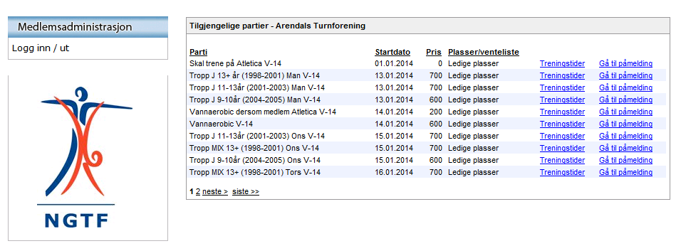 Når partiet blir publisert, så dannes det en internettside som dere kan legge ut en link til på deres egen hjemmeside. Presentasjonen av partiene ser da ut som på bildet under.