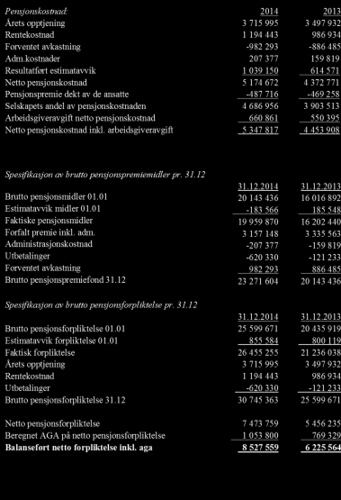 Note 3 Pensjonsforpliktelser Selskapet har en kollektiv pensjonsforsikring i KLP forsikring.