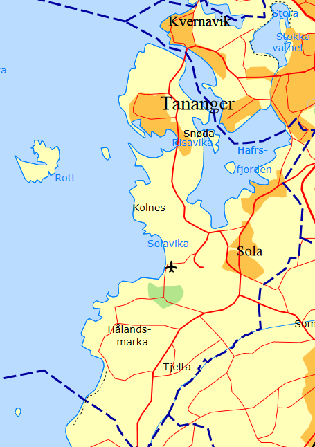 3.3 Sola kommune Figur 5 Kart Sola kommune Befolkning og beskrivelse Sola kommune ligger nord på Jæren, ved Hafrsfjord og hadde