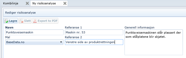 Legg inn data for analysen Fig.15 Legg inn ønskede data om objektet og trykk deretter på knappen.