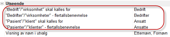 4.1.3 Definere navn på Pasient/klient I Extensor er som standard enkeltkundene kalt pasienter. Dette har man imidlertid muligheten til å endre på.