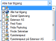 4.4.2 Notater 4.4.2.1 Tilgang I Journalen har man om senteret har bestemt at det er tillatt mulighet for å begrense tilgangen til enkelte journalnotater. Dette gjøres øverst til høyre i notat vinduet.