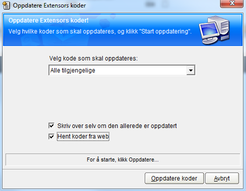 2.2.3 Kodeoppdatering Tabellene og kodene som benyttes i Extensor 05 (se pkt. 02.2.1 xtrkodeod) fornyes i samband med versjonsoppdatering, men bare dersom oppdateringen inneholder endringer i den enkelte tabell eller kode.