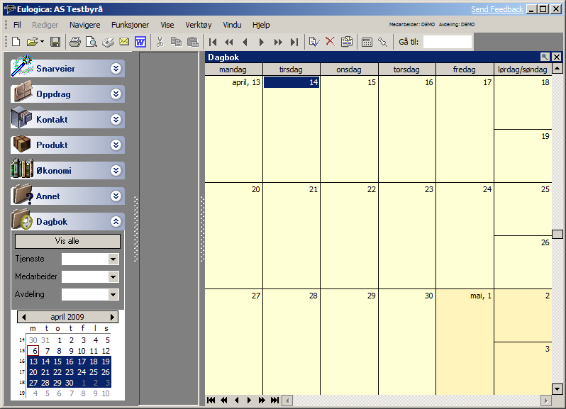 Skjermbildet er tatt med tre påfølgende uker valgt ved å bruke ukenumrene på venstre side i kalenderen. Flere dager og uker kan velges ved å bruke Ctrl-knappen.