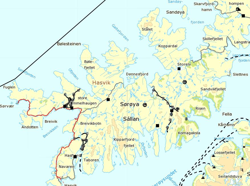 a b c Figur 27: kart over reindriftens anlegg i sørvestlig del av Sørøya.