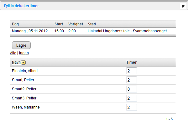 Du fyller inn 2 timer for alle ved å klikke på «Alle».