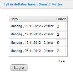 Deltakerlista oppdateres for hvert frammøte. Du må sjekke: Antall timer ført i frammøteregistreringen er lik timer registrert på kurset.