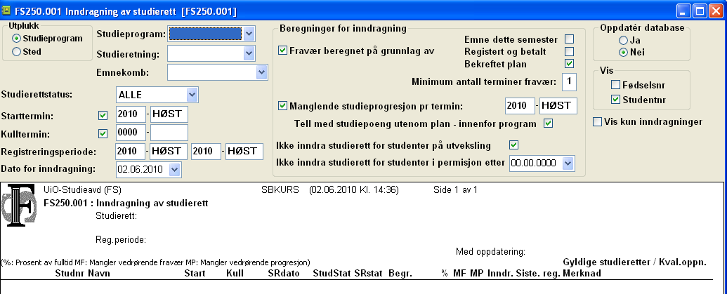 11. Studiepoeng progresjonsregel Progresjonsregel for antall studiepoeng studenter forutsettes å ha bestått etter hver enkelt termin innenfor et studieprogram. Grunnlag for rutine FS250.