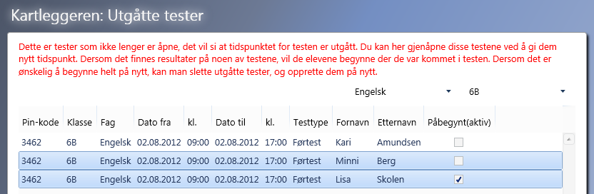 HVA SKJER HVIS EN ELEV BLIR AVBRUTT UNDERVEIS I TESTEN?