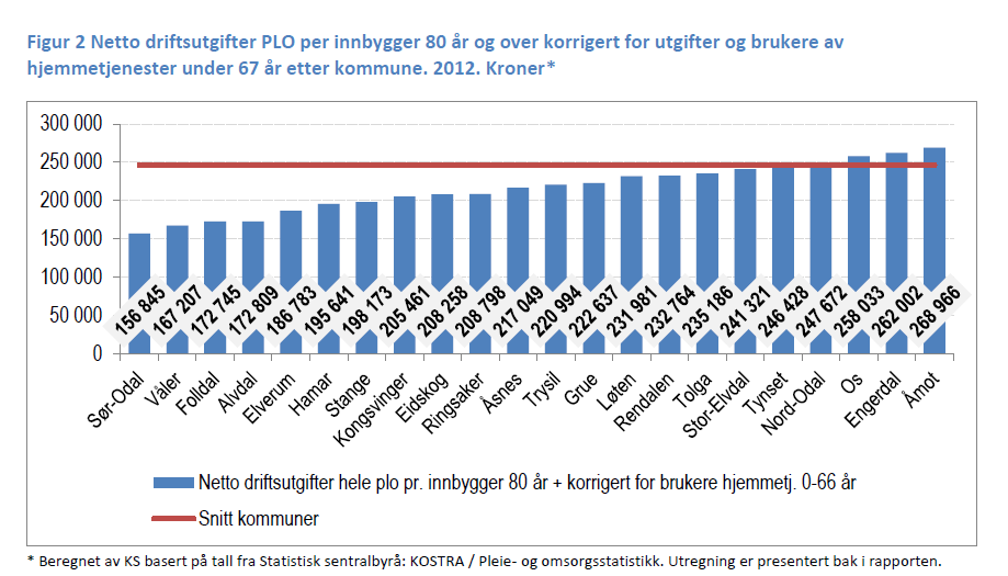 Tall fra KS sin nøkkeltallsrapport for pleie og omsorg i Hedmark fylke for 2013 tilsier