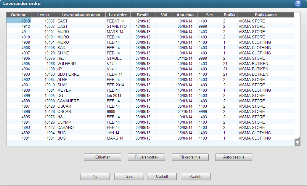 Page 11 of 72 Varemottak Varemottaket foretas via programmet Ordre Messeordre (T20) Start