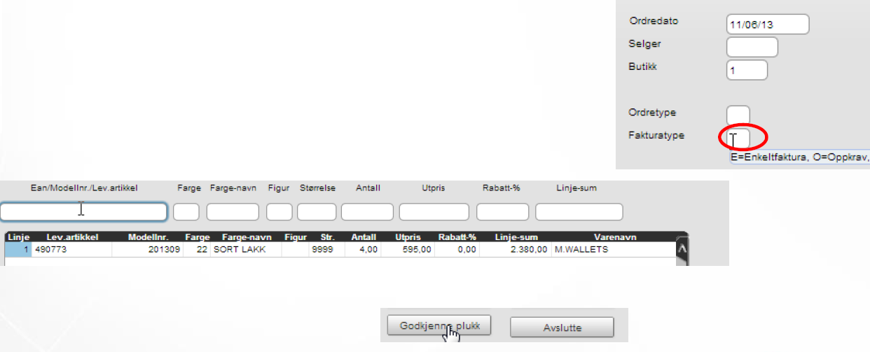 Page 47 of 72 Kap. 9 Enkel Fakturering fra Silent Touch, eller direkte Fakturaprogrammet i CS er satt opp slik for Silent Touch: Registrerer artiklene på kunden i Silent Touch.