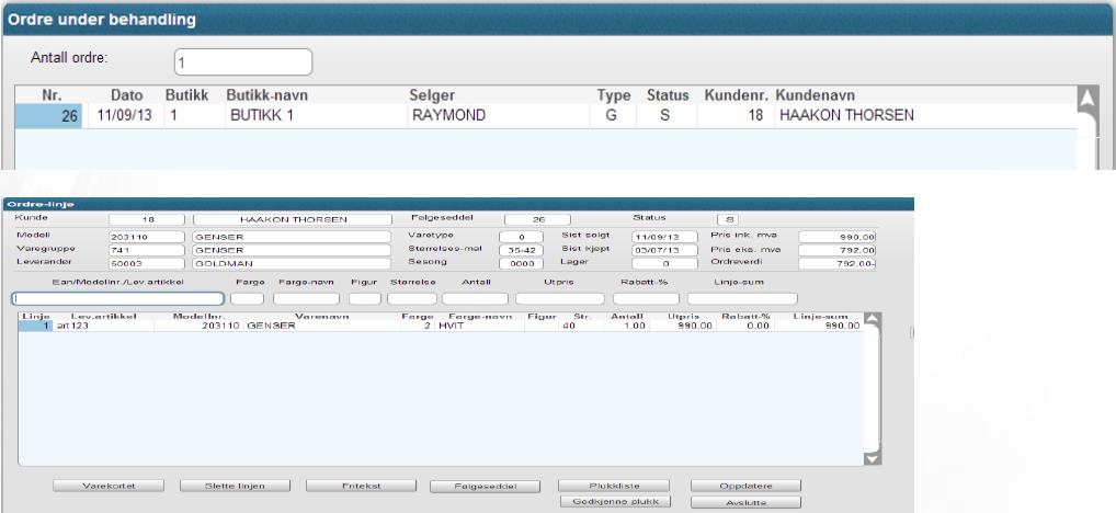 Ordre -behandling Ved salg til kunde i Silent Touch hvor man benytter knappen «gjennomsyn» vil det bli opprettet kundeordre i