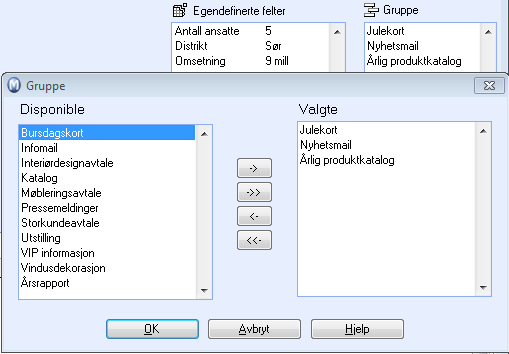 nedtrekkslistene kan forandres. Feltbeskrivelsen endres under Innstillinger/Firma/Innstillinger per modul/kontaktoppfølging. Verdiene i nedtrekkslisten forandres i Standardregisteret.