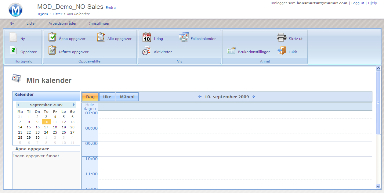 Kalender funksjonalitet i Mamut Online Desktop Den nettbaserte kalenderen er en integrert del av aktivitetsfunksjonaliteten.