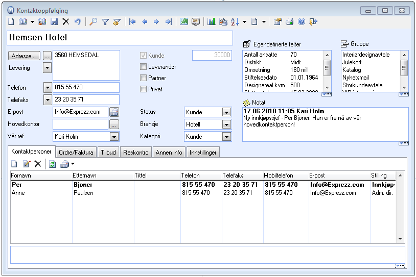 //09 Kontakt Kontaktmodulen er meget sentral i Mamut Business Software. I denne modulen registrerer du mye av din daglige kontakt med dine kontakter (kunder, leverandører, osv).