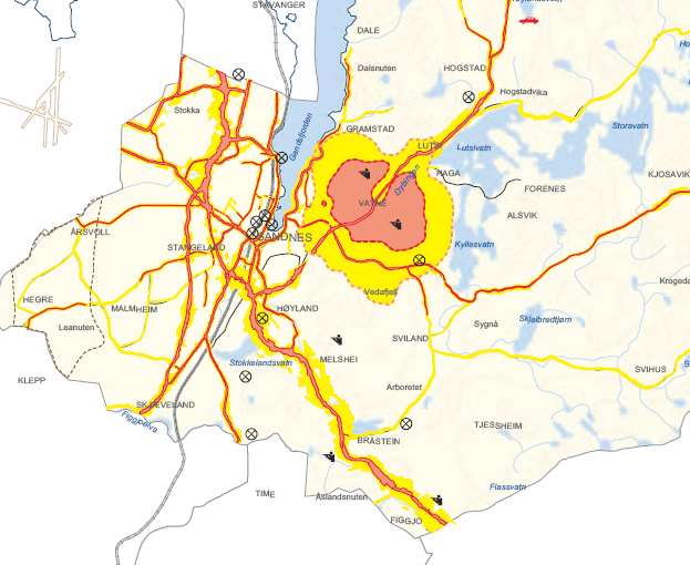 Planbeskrivelse Side 12 3.11.3 Myke trafikanter Det går gang- og sykkelvei langs vestsiden av eksisterende fv. 505 Kvernelandsveien og fortau/gang- og sykkelvei langs Fabrikkveien fra fv.