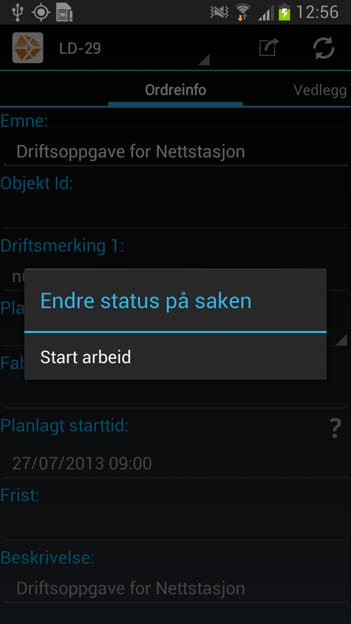 Endring av status Start/stopp