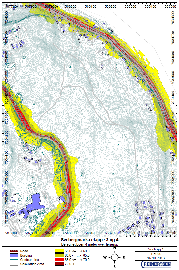 Miljøfaglige forhold Støy fra trafikk I forbindelse med tidligere planforslag, ble det utført støyberegninger for Svebergvegen.
