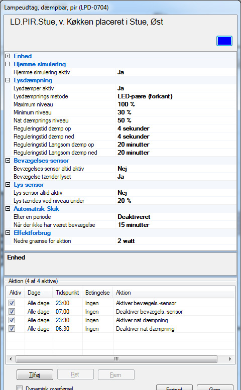 Figur 14 Eksempler på noen av Zensehomes lampeuttak 2.2.5.10.1 Hjemmesimulering Hjemme simulering aktiv Ja eller Nei Ved Ja inngår enheten i Hjemme simulering. 2.2.5.10.2 Lysdempning Zensehome's lampeuttak med innebygget dempefunksjon kan dempe forskjellige lyskilder på to måter: Forkant eller Bakkant.