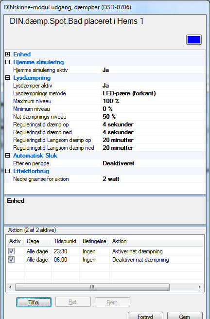 1 Hjemmesimulering Figur 16 DINskinne modul med Relé og Demp Hjemme simulering aktiv Ja eller Nei Ved Ja inngår enheten i Hjemme simulering. 2.2.5.12.