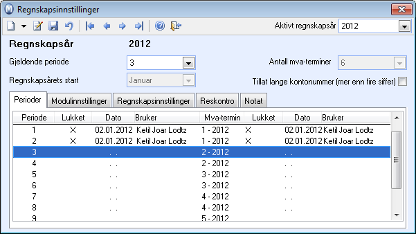 Firmainnstillinger for regnskap Under Vis/Innstillinger/Regnskap finner du firmainnstillinger for regnskap.